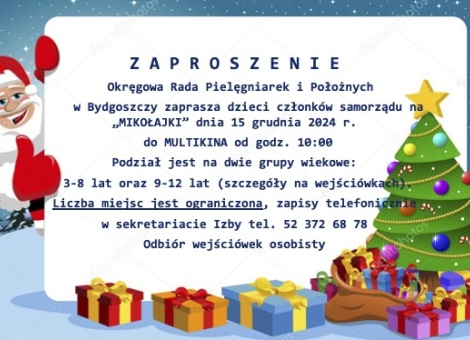 Okręgowa Rada Pielęgniarek i Położnych w Bydgoszczy zaprasza dzieci członków samorządu na „MIKOŁAJKI” dnia 15 grudnia 2024 r.